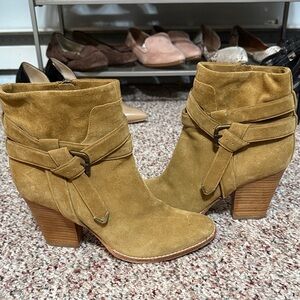 Aerin Tan Suede Ankle Boots with Buckle Detail